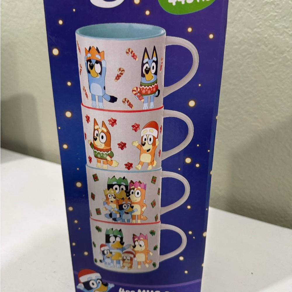 Brand New in Box Bluey Christmas Stackable 15oz Mugs Set of Four - Picture 3 of 3